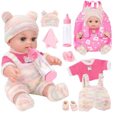 12'' Baby Doll with Backpack in Gift Box, Baby Doll Accessories Set Included 12 Inch Cute Realistic Baby Dolls, Clothes, Carrier, Washcloth, Bottles, Nipple, Socks, Hats for 3+ Girls