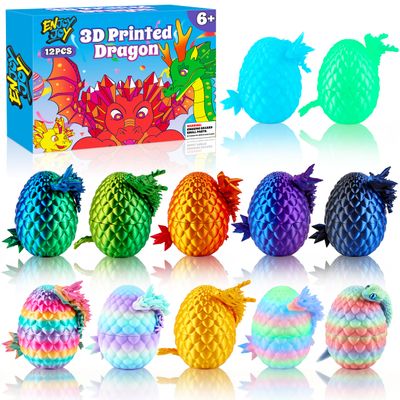 ENJOYJOY 12PCS 3D Printed Dragon Eggs, Prefilled Easter Eggs for Easter Basket Stuffers, Unique Surprise 3D Printed Animals Fidget Toy, Ideal Easter Basket Essentials for Kids Girls Boys Gifts