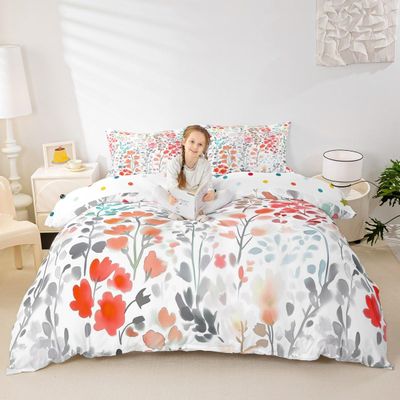 Damask Floral Bedding Set for Girls Boys Kids Toddler Size Vintage Jacquard Comforter Cover Room Decor Antique Classic Duvet Cover 2Pcs Bedclothes Breathable Soft Lightweight Microfiber