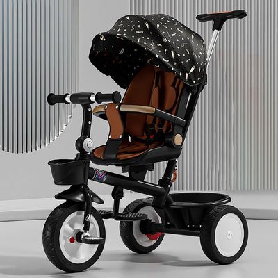 JIYIAN Gift for Boys and Girls Outdoor Toddler 3-Wheel Bike with Push Handles Kids' Classic Tricycle Fully Surrounded Guardrail, No Air-Filled Tires, Foot Brake,Black