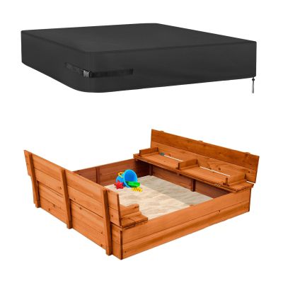 Kasla Sandbox Cover, Square Sandbox Cover Waterproof, Outdoor Toddler's Large Sand Box Covers for Sand Protection (Black, 108" L108" W8" H)