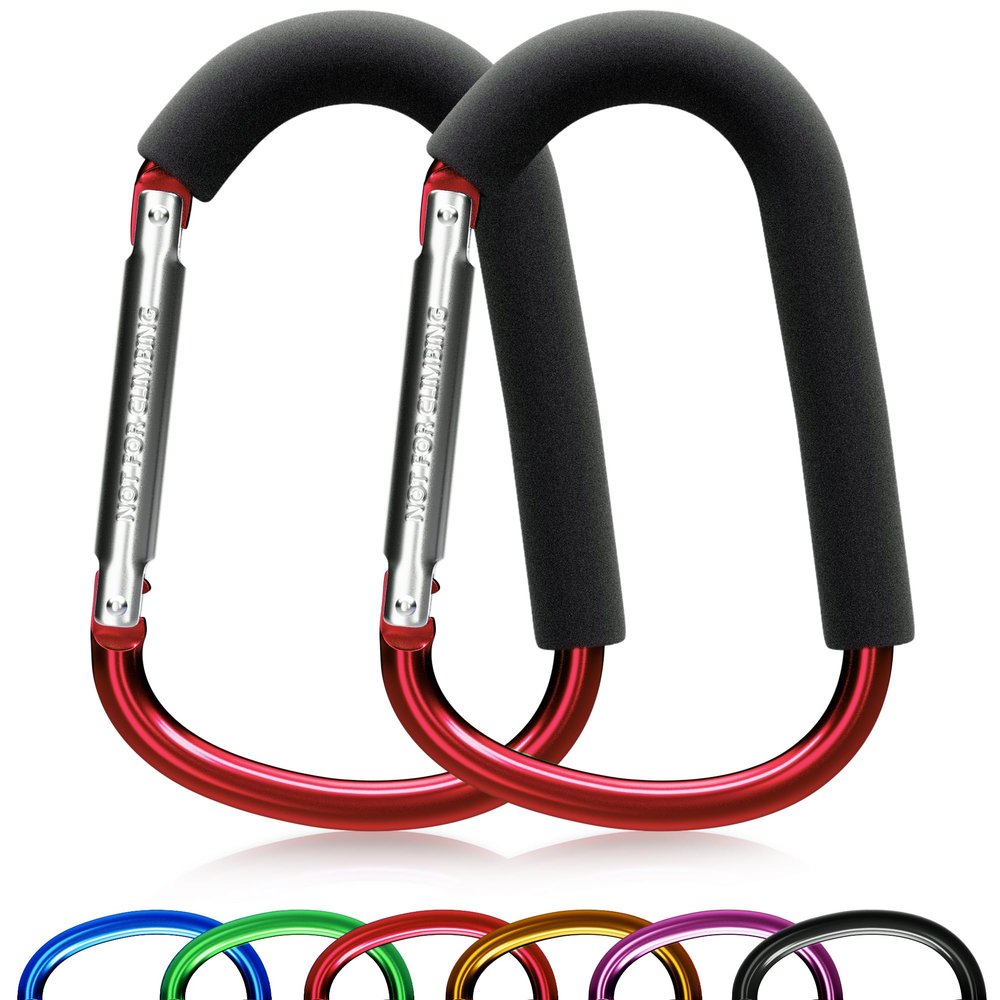 sprookber 6.7 Inch Large Stroller Hooks for Diaper Bags & Purses, Heavy Duty Mommy Hooks for Shopping, Grocery, Backpack  Baby Stroller Accessories, Set of 2 (Red)