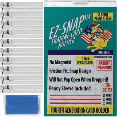 10-Count Pro-Mold 35pt EZ-Snap Trading Card Holders Holds Sleeved Card UV Protection CH35SA with Cleaning Cloth