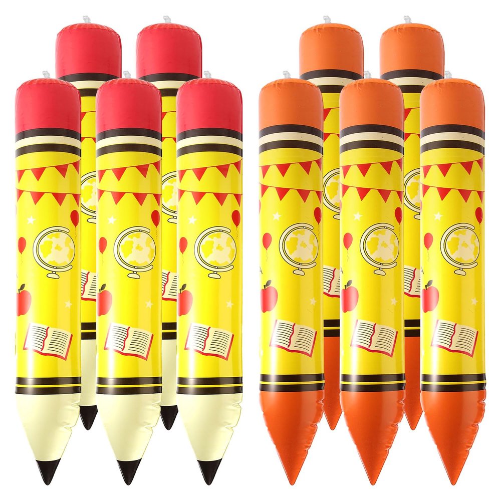 10pcs Large Inflatable Crayons & Pencil Balloons, Back to School Balloons 5 Jumbo Inflatable Pencil & 5 Crayons Decorations for Home Classroom Party