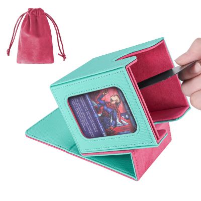 AFIING MTG Deck Box for Commander Display,Card Deck Case Fits 100 Double Sleeved Cards, Magic Commander TCG Card Storage Box with 2 Dividers,Dice Bag and 1 Toploader(Green Rose pink)
