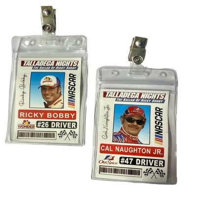 Talladega Legends Racing Nights ID Tags Ricky Bobby & Cal Naughton Jr. Replica Set Double PVC Badge Pack with Metal Clips Cosplay Accessories