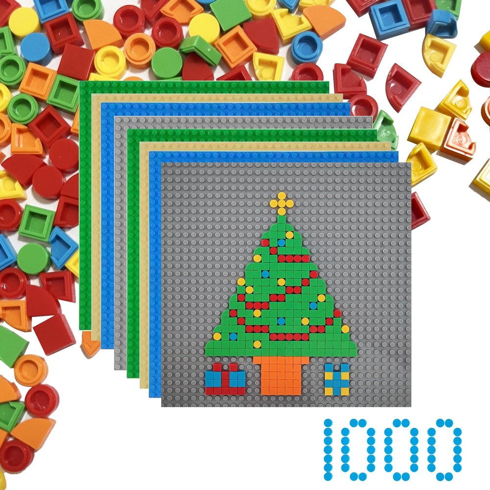 Bunu1492 Classic Baseplate Building Plates Set for Kids 8 Pack 32x32 DIY Mosaic Boards with 1000 Mini Bricks, Creative STEM Toy for Boys & Girls Ages 3+, Custom Art Gift