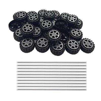30PCS Toy Car Wheel 35mm Plastic Car Wheel with Round Shaft Axles for RC Car Truck Robot DIY Model Toy Building Parts (Style 1)