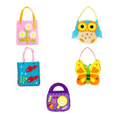 TOBBOMEY 5PCS DIY Non-Woven Handbag Craft Kit for Boys and Girls Cartoon Storage Bags Handmade Educational Toy for Boys and Girls Creative Arts Crafts Supplies Random Style