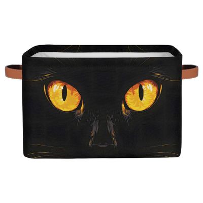 Small Storage Basket Foldable Animal Cat Eyes Cube Organizer Bin with Handles Kids Toy Organizer Box Collapsible Fabric Hamper for Nursery Living Room Bedroom Decort Gifts