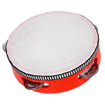 Acouto Kids Tambourine with Ergonomic Handle | Wood, Bright Sound | for Music Education & Fun (20.3cm/8in)