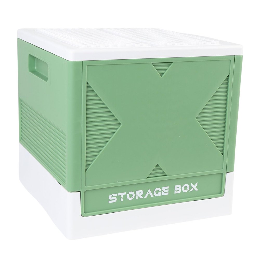 Aramox 37L Building Blocks Storage Container, Toys Storage Box with Building Baseplate, Foldable Stackable Organizer for Home, Craft Table Set Accessories (Green)