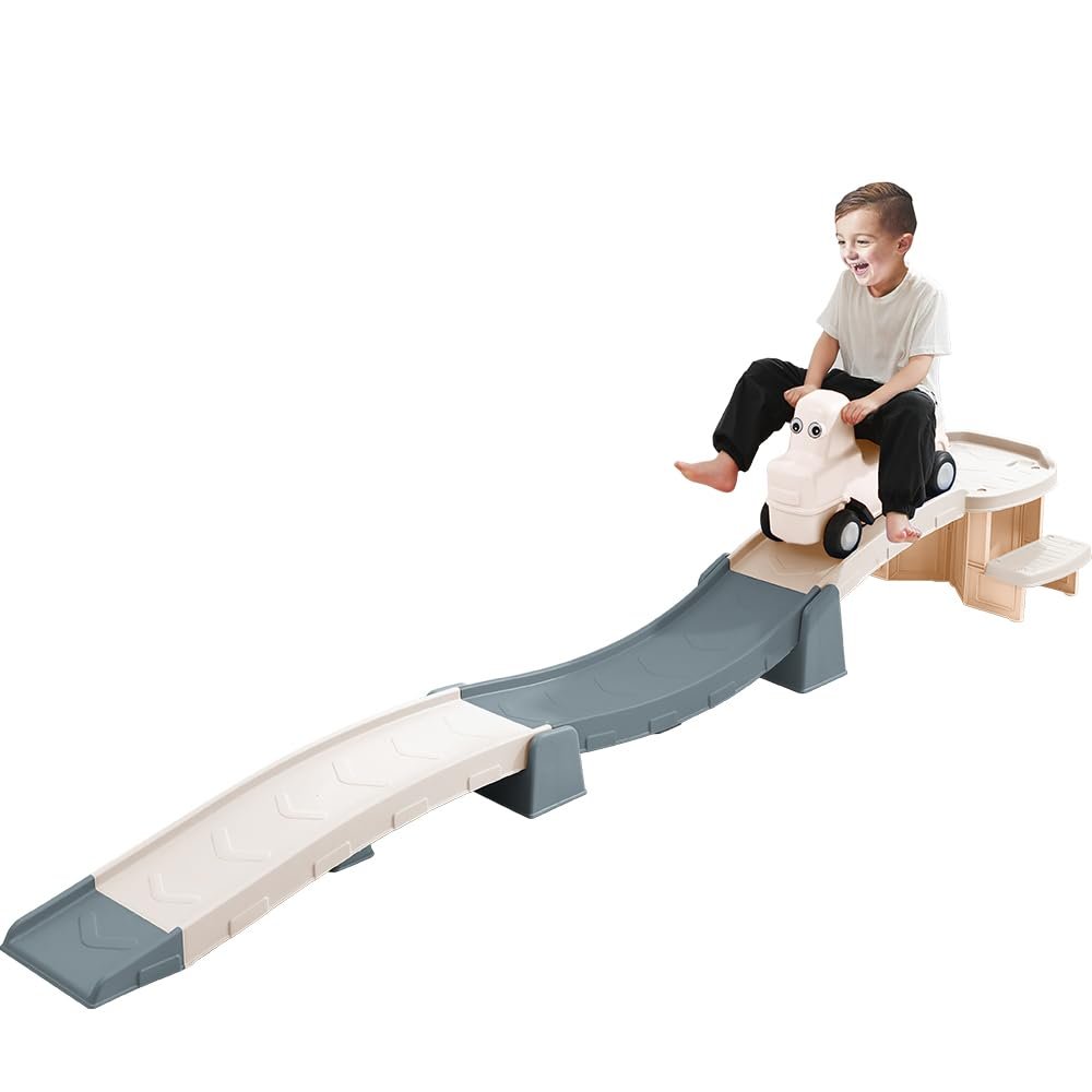 Up & Down Roller Coaster Toys for Toddlers Push Car Outdoor Playset with Farther & Faster Track Expansion Pack Grey