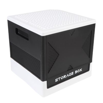 Aramox 37L Building Blocks Storage Container, Toys Storage Box with Building Baseplate, Foldable Stackable Organizer for Home, Craft Table Set Accessories (Black)