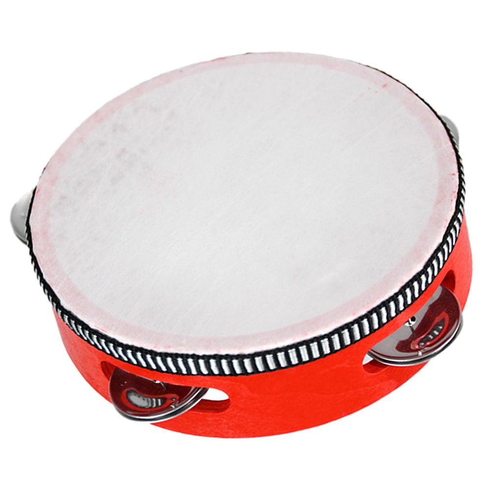 Acouto Kids Tambourine with Ergonomic Handle | Wood, Bright Sound | for Music Education & Fun (15.2cm/6in)
