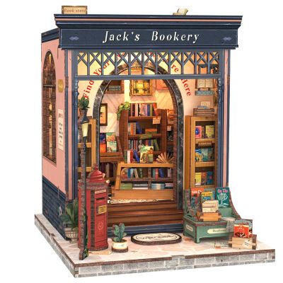 CUTEBEE Book Nook Kit - DIY Miniature House Dollhouse Kit for Adults and Teens, Booknook Tiny House Bookstore Library Bookshelf Decor 3D Wooden Puzzle, Gifts for Family, Friends (Jacks Bookery)