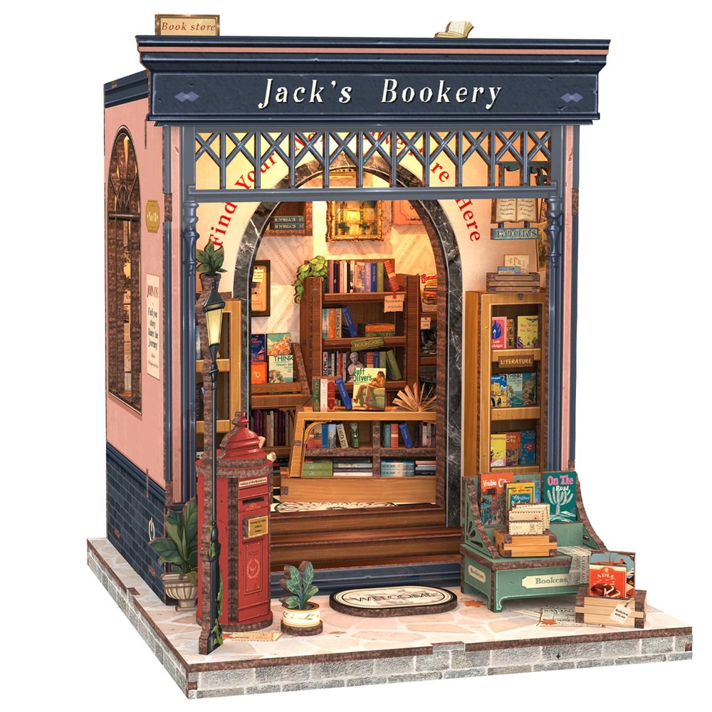 CUTEBEE Book Nook Kit - DIY Miniature House Dollhouse Kit for Adults and Teens, Booknook Tiny House Bookstore Library Bookshelf Decor 3D Wooden Puzzle, Gifts for Family, Friends (Jacks Bookery)