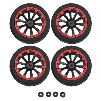 4Pcs 12mm Hex RC Wheels Tires 1/10 Scale Off Road Tires F Shaped Tread 10 Hole Red Ring Wheel Hub Tires Strong Cushioning High Wear Resistance for Axial HSP Redcat Tamiya HPI