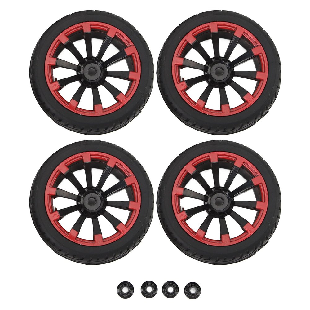 4Pcs 12mm Hex RC Wheels Tires 1/10 Scale Off Road Tires F Shaped Tread 10 Hole Red Ring Wheel Hub Tires Strong Cushioning High Wear Resistance for Axial HSP Redcat Tamiya HPI