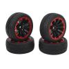 4Pcs 12mm Hex RC Wheels Tires 1/10 Scale Off Road Tires F Shaped Tread 10 Hole Red Ring Wheel Hub Tires Strong Cushioning High Wear Resistance for Axial HSP Redcat Tamiya HPI view 3