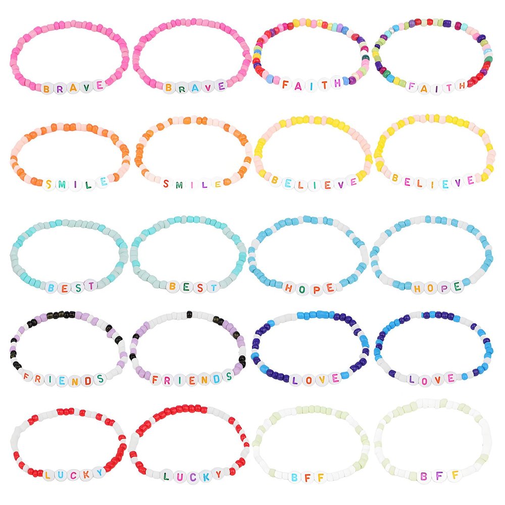 20Pcs Friendship Bracelets for Teen Girls,Colorful Classic Preppy Letter Beads Bracelets Stretchy Cute Friendship Princess Beaded Bracelet,Stackable Inspirational Jewelry Accessories for Teen Women