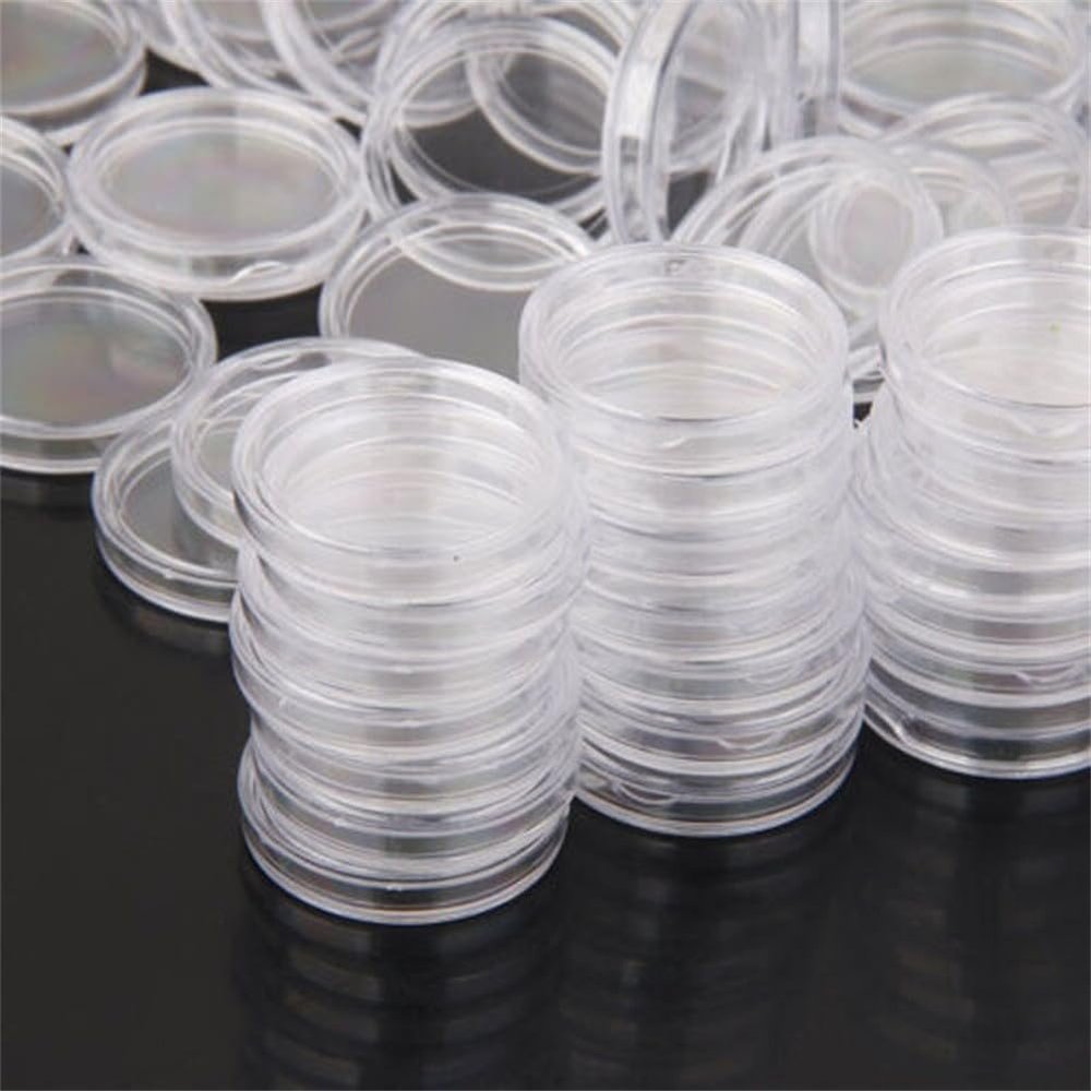 100 Pieces Clear Round Plastic Coin Holder Collection Storage Box,35Mm Diameter Protection Container Case For Collectors Display Storage