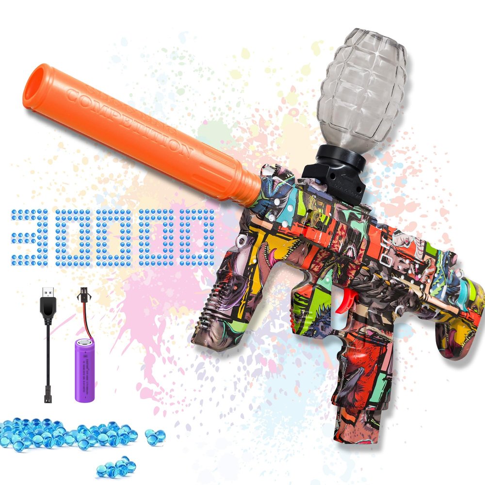 Electric Gel Ball Blaster Gun, Rechargeable Automatic Toy with USB Charging, 16.14 inch, Graffiti Design