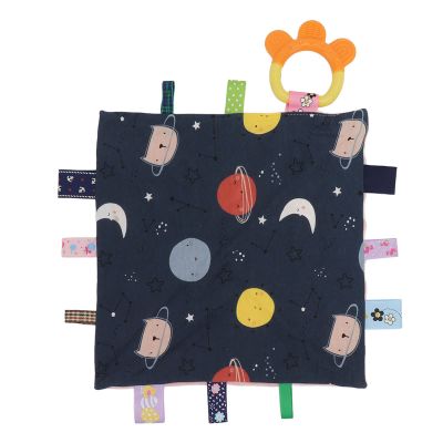 Soft Velvet Silicone Teether Baby Saliva Towel Comfortable Appease Blanket for Infant Visual Development (Star Sky Pattern)