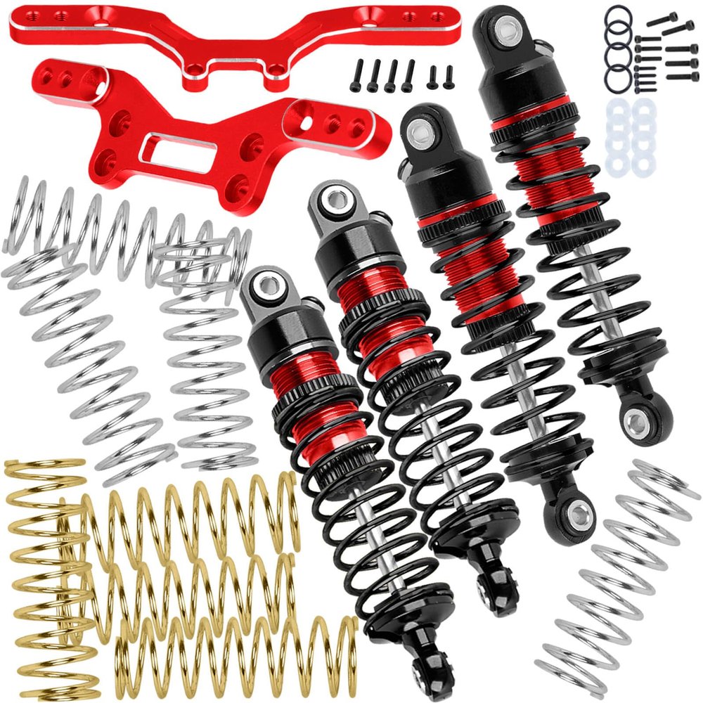 BRCatWPark Shock & Tower 3 Types of Hardness Springs Upgrades Part for 1/14 Typhon GROM Mega 380,ARA2106/ARA2306/ARA2306S,RC Alloy Front Rear Adjustable Spring Absorber & Shock Mounts,Red