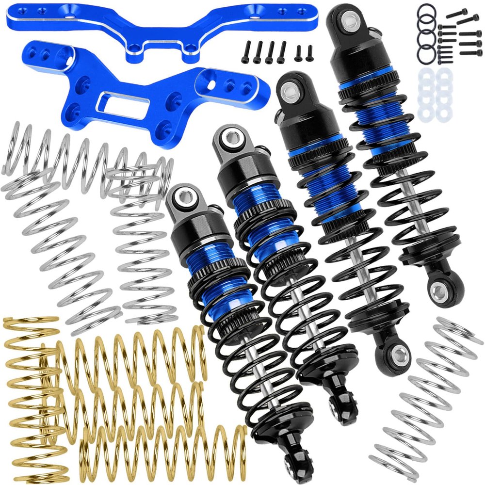 BRCatWPark Shock & Tower 3 Types of Hardness Springs Upgrades Part for 1/14 Typhon GROM Mega 380,ARA2106/ARA2306/ARA2306S,RC Alloy Front Rear Adjustable Spring Absorber & Shock Mounts,Navy Blue