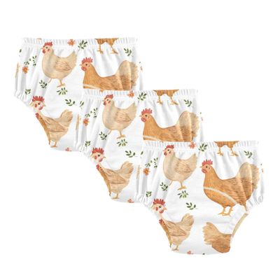 JUNZAN Cartoon Pet Chicken White Underwear Potty Training Pants Reusable Cotton Short Underwear Infant Boxer Briefs 3T