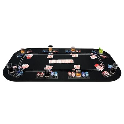 YUZPKRSI 3 in 1 Poker Table Top, Texas Hold'em Poker Card Tabletop Layout with Reversible Black Felt, Foldable Poker Table Craps Mat with Cup Holders, Carrying Bag for Poker/Blackjack/Craps