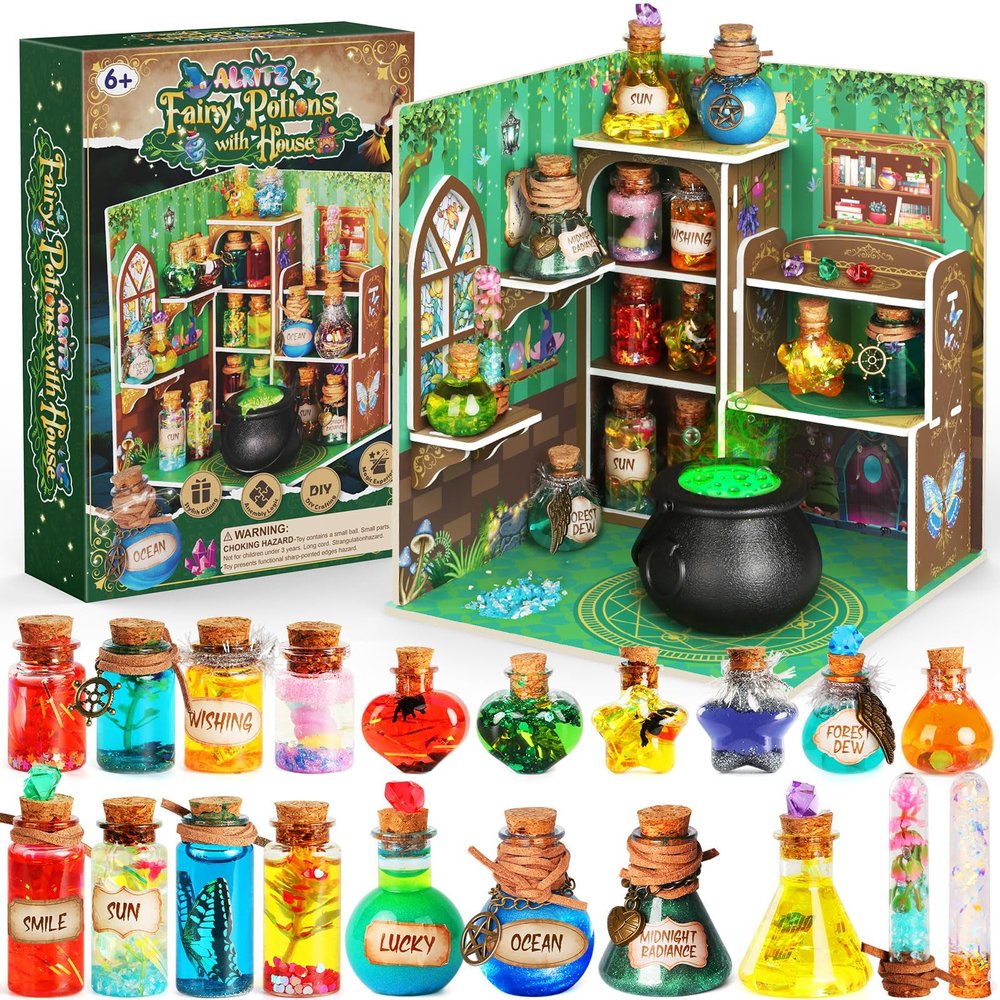 Alritz Potion Kits for Kids, Magic Fairy Potions Mixie with House, 20+ Bottles, Creative Craftes Toys for Birthday Party Gift for Girls and Boys 6 7 8 9 10+ Years Old