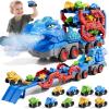 10 in 1 Dinosaur Truck Toys for Kids Toddlers Boys 3-5 4-8, Dino Carrier Truck with Foldable Track, Spray, Light & Sounds and 9 Dino Cars, Birthday Gifts for Kids Boys Girls 3 4 5 6 7 8 Year Old view 1