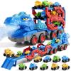 10 in 1 Dinosaur Truck Toys for Kids Toddlers Boys 3-5 4-8, Dino Carrier Truck with Foldable Track, Spray, Light & Sounds and 9 Dino Cars, Birthday Gifts for Kids Boys Girls 3 4 5 6 7 8 Year Old view 2