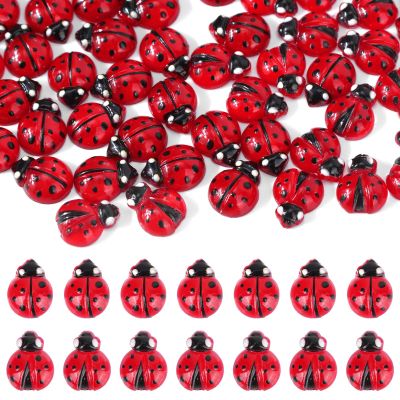 120pcs Mini Resin Ladybug, Cute Tiny Ladybugs with 2 Style Miniature Animals Figures Micro Landscape Dollhouse Decor for Birthday Christmas Party Favors