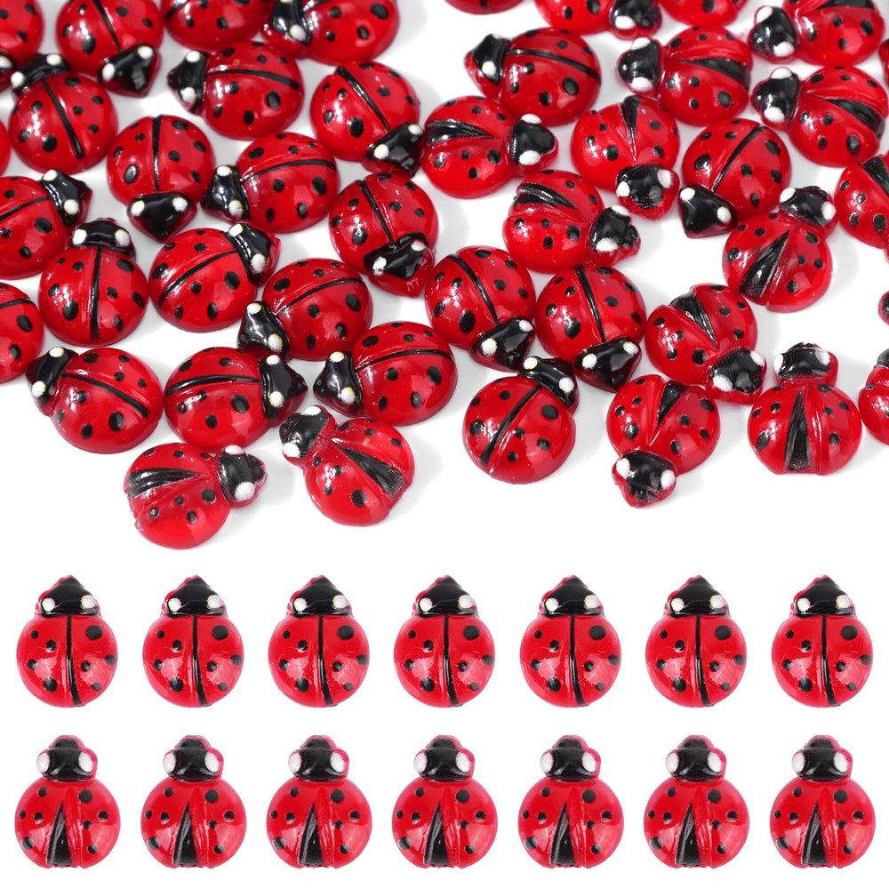 120pcs Mini Resin Ladybug, Cute Tiny Ladybugs with 2 Style Miniature Animals Figures Micro Landscape Dollhouse Decor for Birthday Christmas Party Favors
