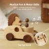 DadCarved Hedgehog Pull-Along Toy | Musical Wooden Pull Toy with Wooden Grip Ring | Natural Drumming Sound for Toddlers 1.5+ Years view 2