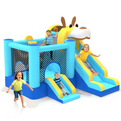 MUKDIY Inflatable Bounce House Double Slide, 9.5ft x9.5ft Jumping Castle for Kids,Heavy-Duty 840D Oxford Fabric, Ages 3-8, Includes 350W Blower, 8 Stakes, Repair Kit (Up to 3 Kids), Blue