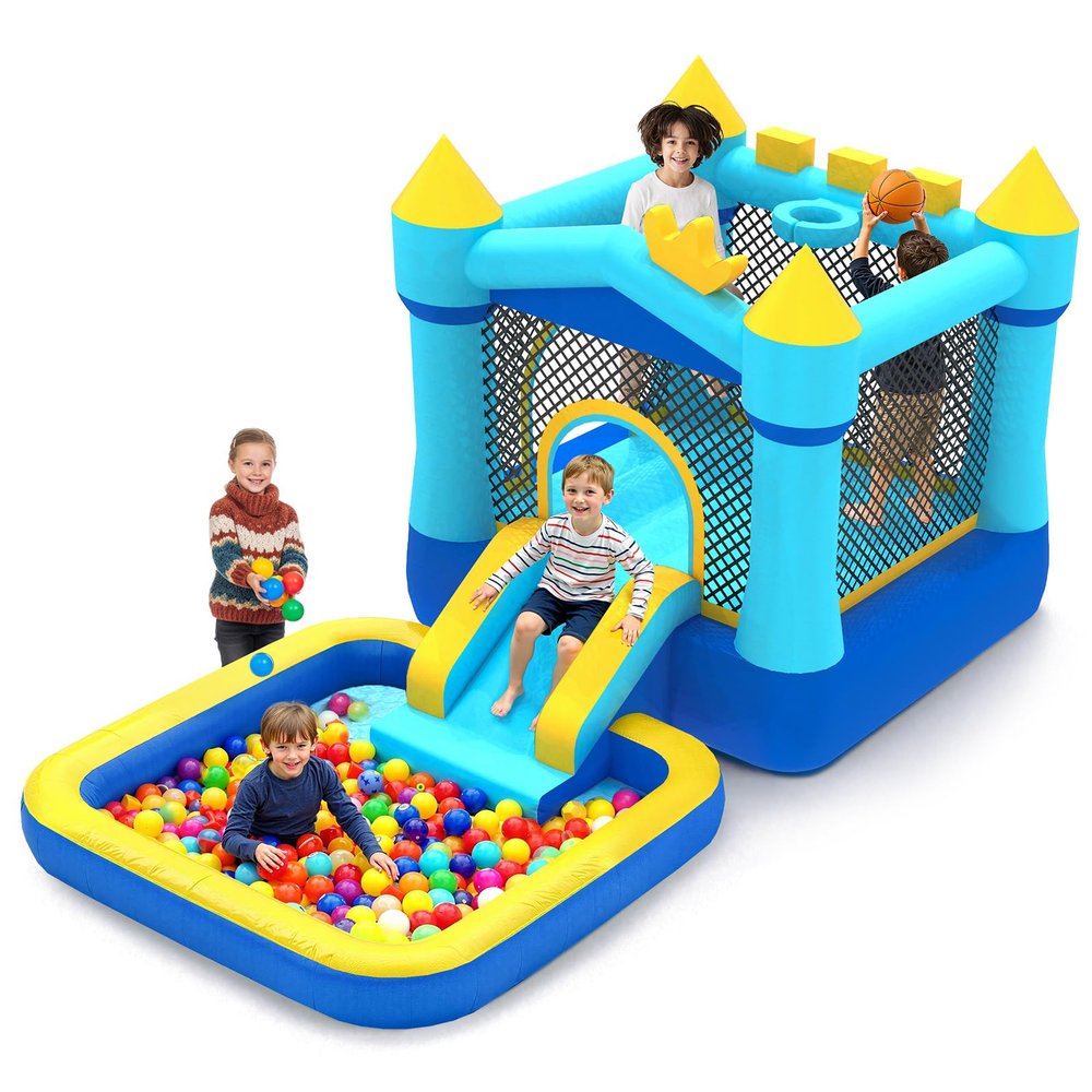 MUKDIY Inflatable Bounce House with Pool & Slide, 12x6.2ft Water Park Jumping Castle for Kids,Heavy-Duty 840D Oxford Fabric, Ages 3-8, Includes 350W Blower, 8 Stakes, Repair Kit (Up to 3 Kids), Blue