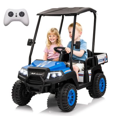 24V XL Electric Ride on Truck w/RC - Spacious 20in Wide Seat, Removable Sunshade, Dual-Motor Drive, 4-Wheel Spring Suspension, Bluetooth Audio & Comfortable Dual Seats (Blue)