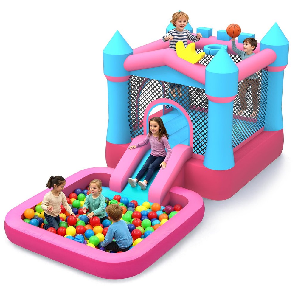 MUKDIY Inflatable Bounce House with Pool & Slide, 12x6.2ft Water Park Jumping Castle for Kids,Heavy-Duty 840D Oxford Fabric, Ages 3-8, Includes 350W Blower, 8 Stakes, Repair Kit (Up to 3 Kids), Pink