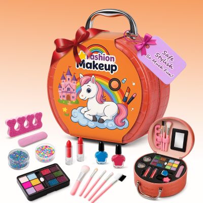 ROHSCE Kids Makeup Kit for Girl 15 Pcs - Real Washable Cosmetic Toy Set, Non-Toxic Play Makeup Set for Toddlers, Princess Birthday Gift for 3 4 5 6 7 8 9 10 12 Year Old Girls