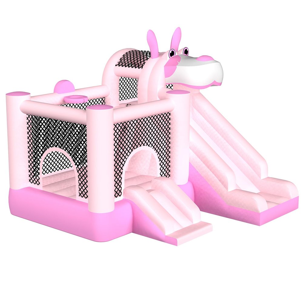 MUKDIY Inflatable Bounce House Double Slide, 9.5ft x9.5ft Jumping Castle for Kids,Heavy-Duty 840D Oxford Fabric, Ages 3-8, Includes 450W Blower, 8 Stakes, Repair Kit (Up to 3 Kids), Pink