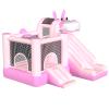 MUKDIY Inflatable Bounce House Double Slide, 9.5ft x9.5ft Jumping Castle for Kids,Heavy-Duty 840D Oxford Fabric, Ages 3-8, Includes 450W Blower, 8 Stakes, Repair Kit (Up to 3 Kids), Pink view 1