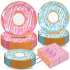 Tevxj 200PCS Donut Themed Birthday Tableware Set Donuts Pink Dinnerware Disposable Plates Sweet Party Plates Napkins Forks for Baby Shower Party Decorations Supplies 50 guests view 1