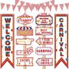 14 Pcs Circus Decorations Welcome to the Carnival Porch Banners Carnival Party Direction Signs Decor Circus Welcome Signs Triangle Flag for Game Birthday Party Supplies view 1