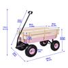Heavy Duty Steel Wooden Side Support Cargo Wagon with 10 All-Terrain Air Tires, Effortless Foldable Handle Cart for Gardening Supplies, Towing Kids Toys, Up to 176lb Haul Capacity (Pink) view 2