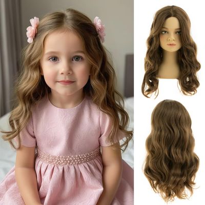 Dsimeig Long Wavy Wigs for Kids Girls Middle Part Synthetic Halloween Cosplay Hair Wig,Light Brown