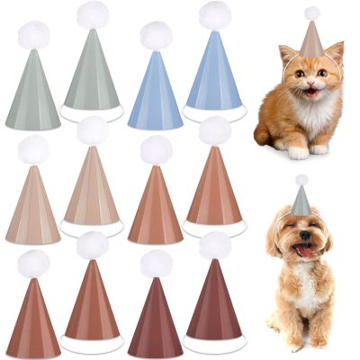 48Pcs Mini Boho Birthday Party Hats for Stuffed Animals 3Inch Adjustable Cone Caps with DIY Pom Poms Colorful Neutral Mini Party Hats Pets Dolls Kids Small Boho Birthday Decorations Kit for Holidays